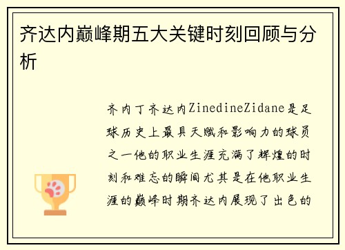 齐达内巅峰期五大关键时刻回顾与分析